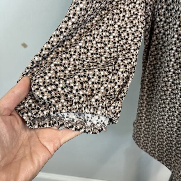 Adrianna Papell Blouse Top Plus size 1X Brown Black Dots Stretch Career Modest - Picture 4 of 7
